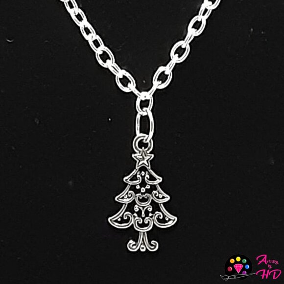 Silver Christmas Tree Silver Charmed Pendant Handmade Necklace - Picture 2 of 2